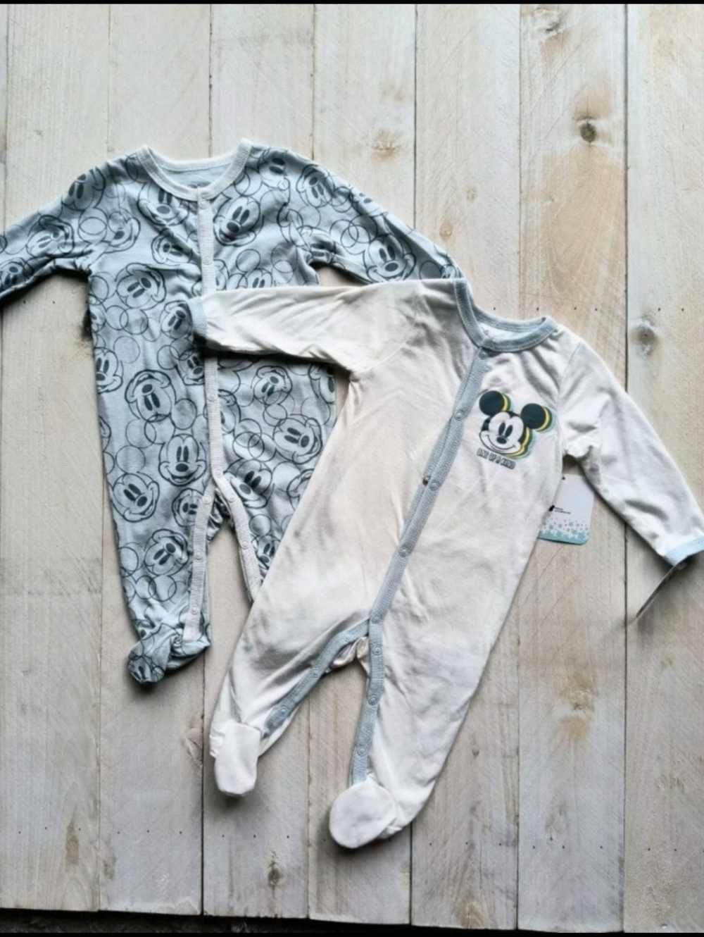 Disney Mickey Mouse Baby Footies - Gray and White New With Tags Size 6 Months